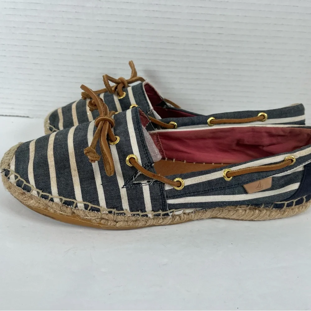 Sperry Top Sider Katama Espadrille Slip On Navy White Stripe Womens Size 9